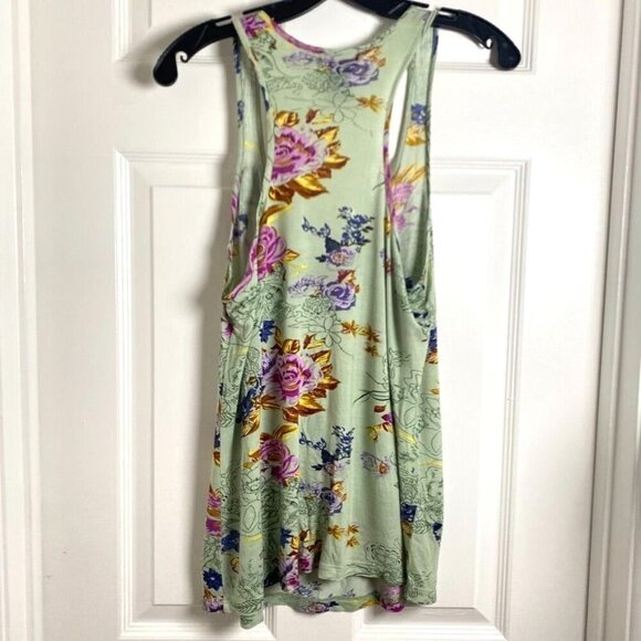 Fire Los Angeles Green Floral Tank Top 3D Rossettes Size Small - Picture 8 of 8